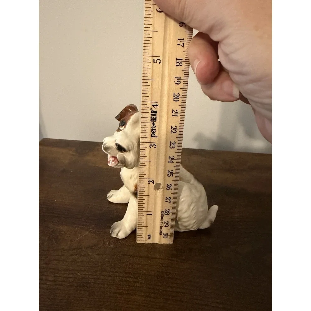 Vintage Terrier Puppy Dog Figurine Porcelain Ceramic Brown White Tongue Out 4